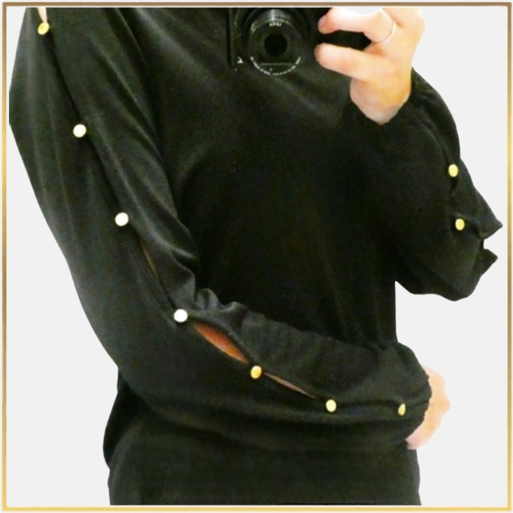 Lauren Michelle Sweater Blouse Womens Medium Black Turtleneck Buttons